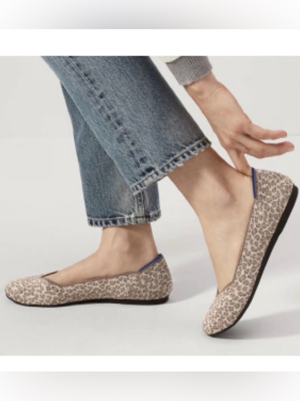 Rothy's Portobello Leopard Knit Ballet Flats with Blue Trim